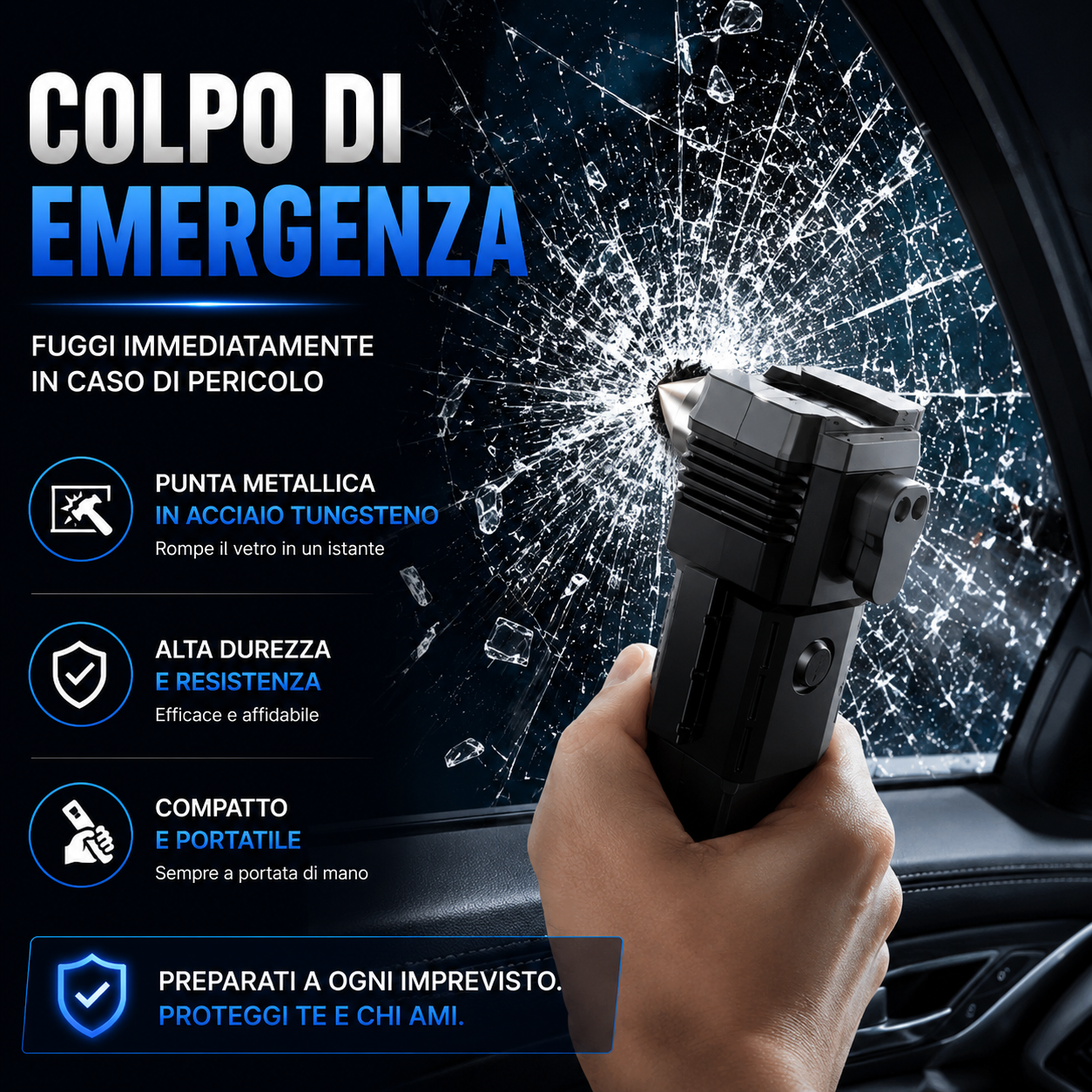 Torcia LED Super Luminosa 4in1 di Emergenza – Rompivetro, Taglia Cintura, Power Bank