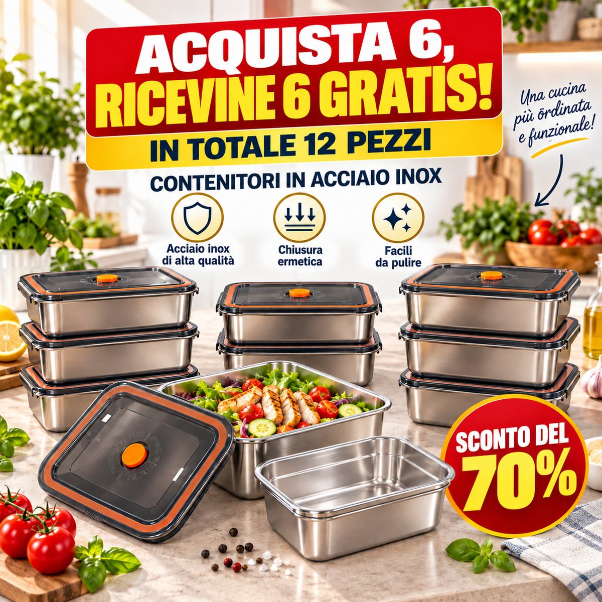 ✨ Prendi 12, Paghi 6 | Contenitore per alimenti sottovuoto in acciaio inossidabile 316L (Grande capacità)