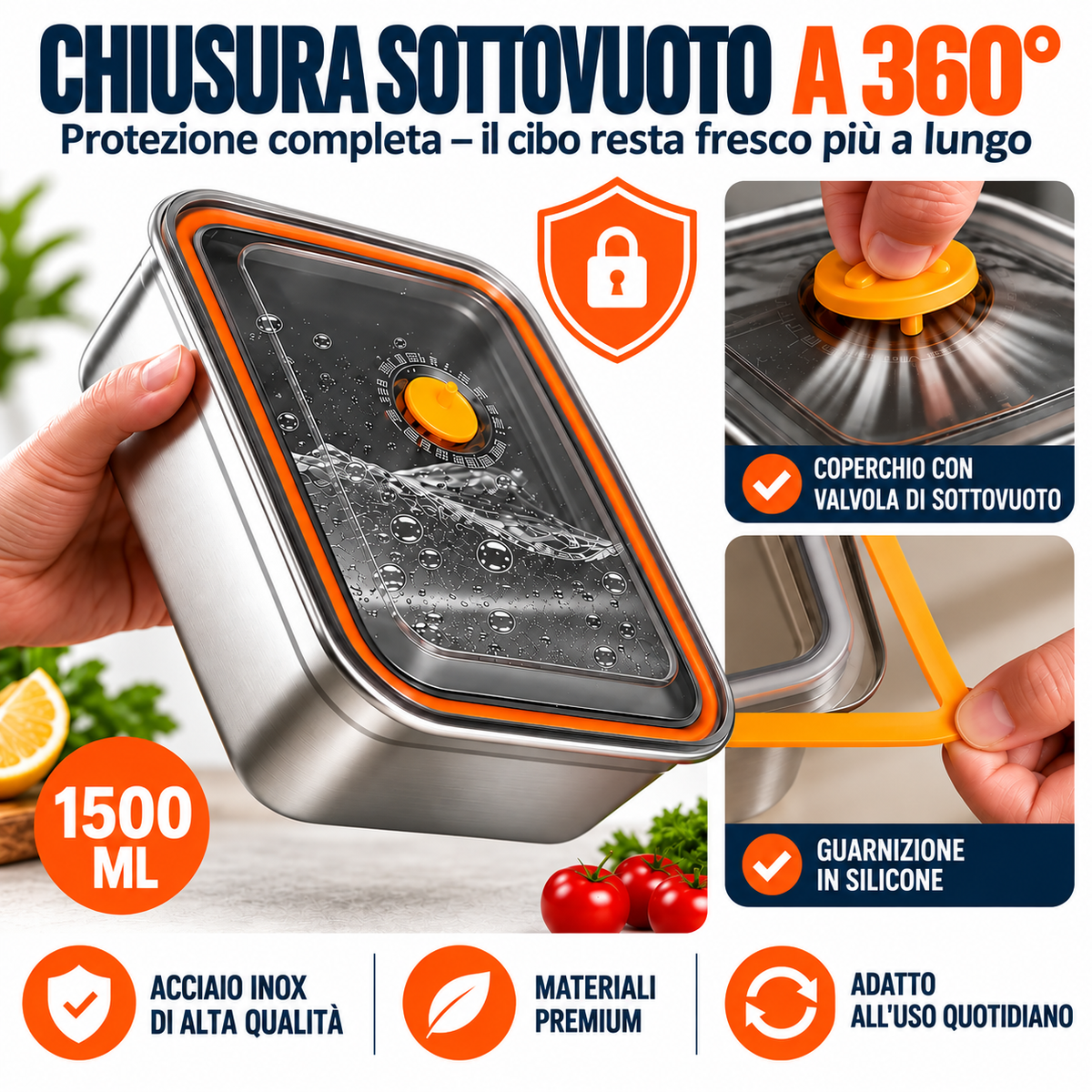 ✨ Prendi 12, Paghi 6 | Contenitore per alimenti sottovuoto in acciaio inossidabile 316L (Grande capacità)