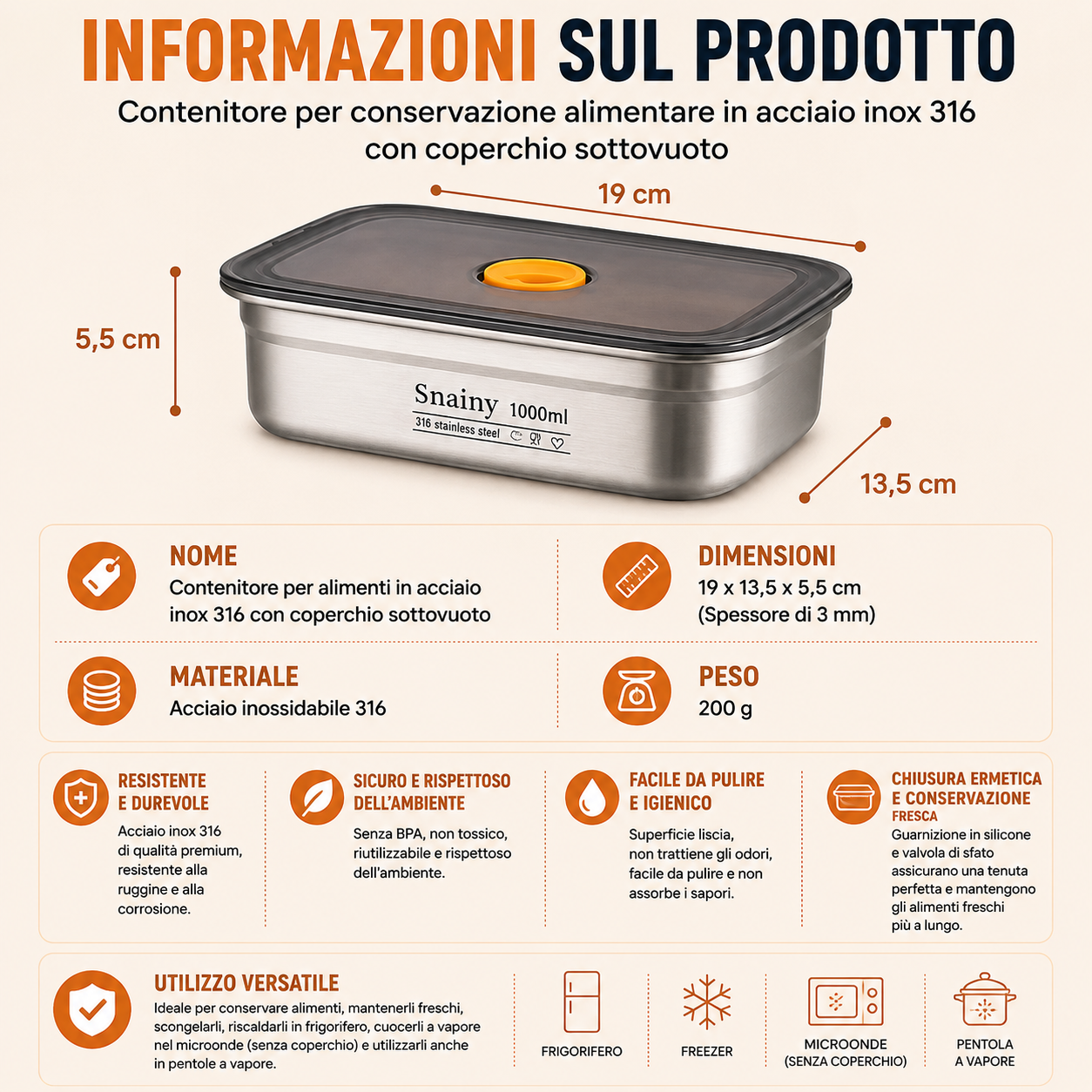 🛡Scatola Ermetica In Acciaio Inox Tedesco 316 Per Conservare Gli Alimenti