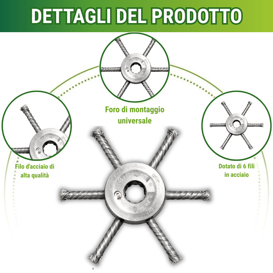 🇮🇹 Testina tagliaerba con 6 lame in acciaio intrecciato inossidabile