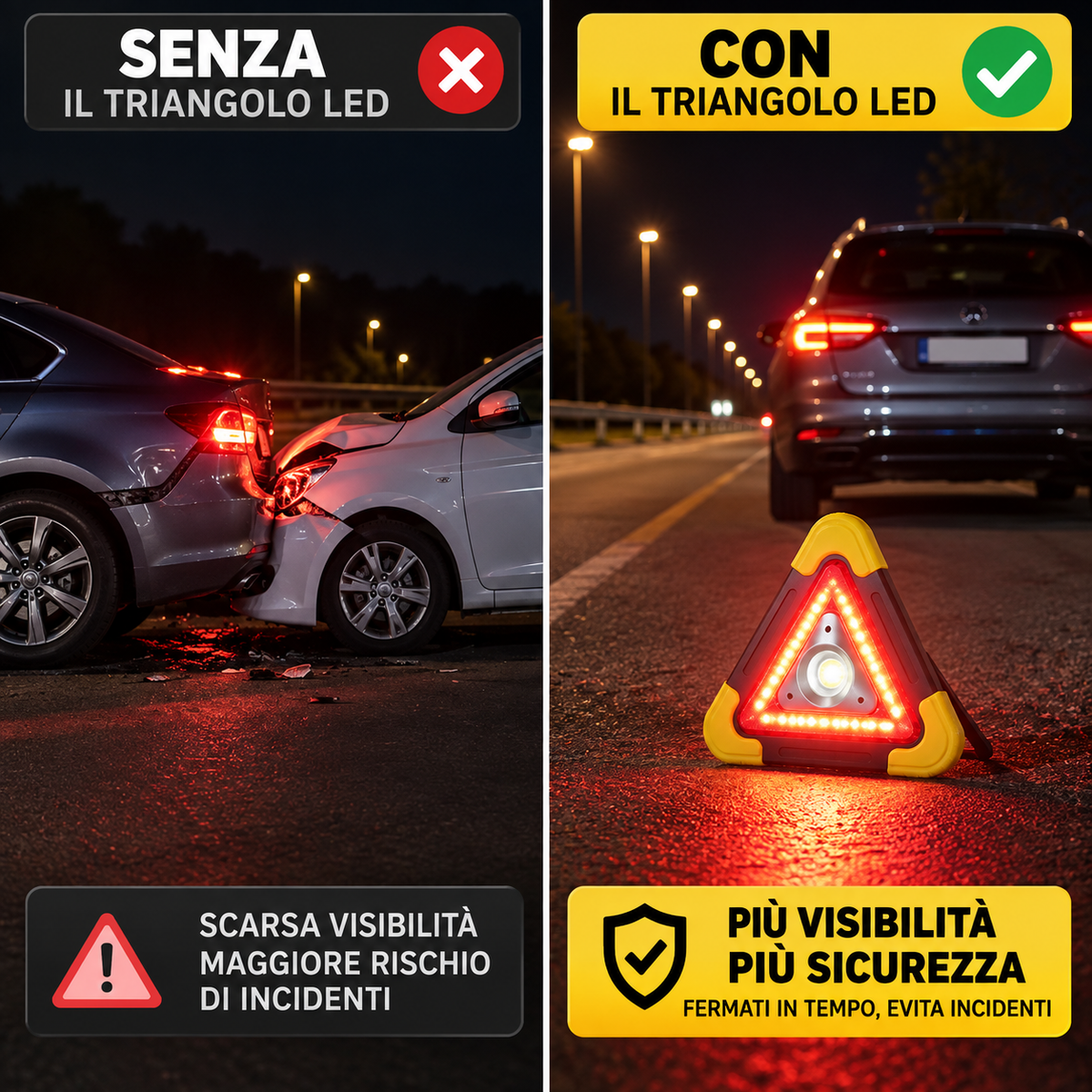 🔥 SUPER OFFERTA | Triangolo Di Segnalazione Stradale Per Auto Con Luce LED Integrata