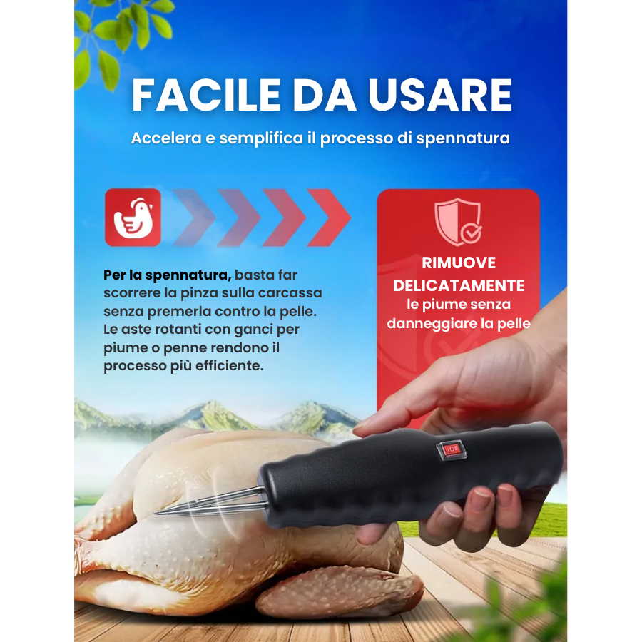 🇮🇹 Macchina per la rimozione delle piume di pollame ad alta potenza, portatile con caricatore rapido