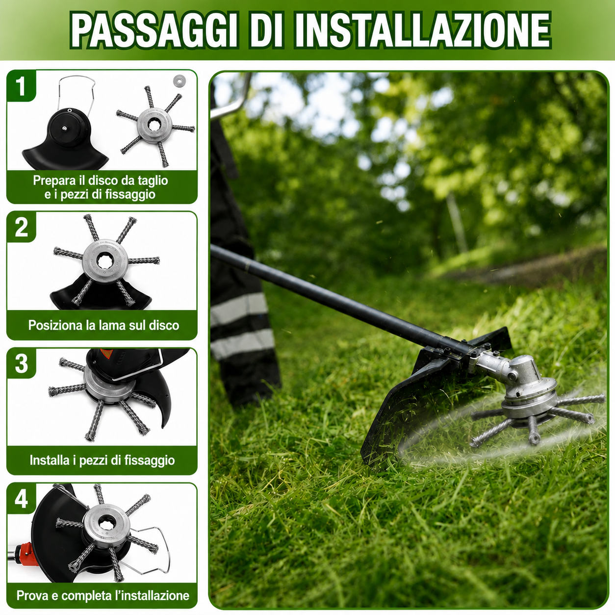 Testina per Decespugliatore Universale — 6 Lame in Acciaio al Carbonio Temprato | Durata 10 Anni