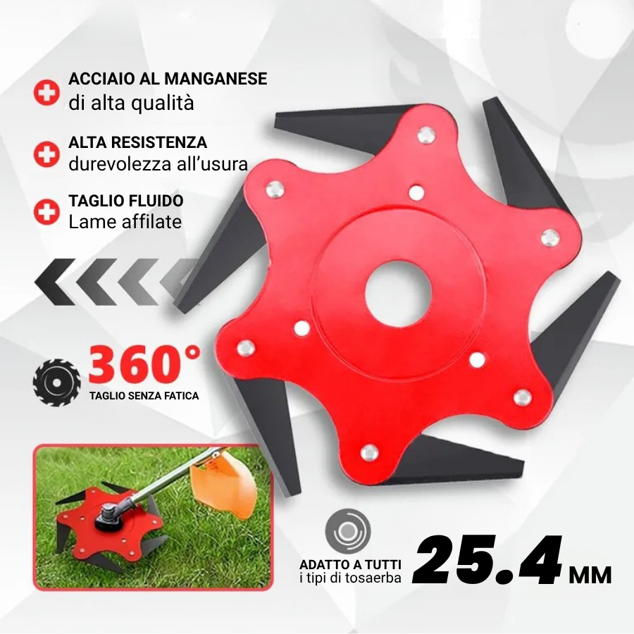 🇮🇹 Lama da taglio per erba a 6 lame in acciaio al manganese super resistente (accessori inclusi)