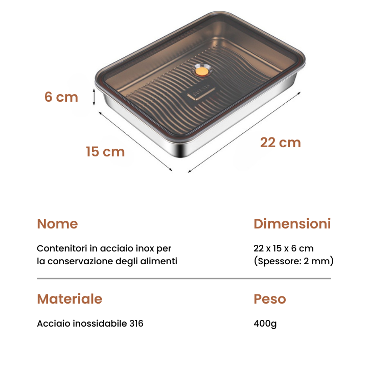 [Set 6 + 🎁 3 Gratis] Vassoio per alimenti in acciaio inossidabile 316 (22,5*15*6 cm)