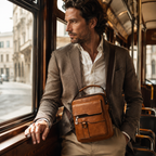 Borsa a tracolla unisex in pelle bovina pieno fiore, impermeabile e antigraffio, stile vintage
