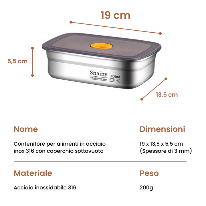 🇮🇹 (Prendi 6+3 gratis) Scatola ermetica in acciaio inox tedesco 316 per conservare gli alimenti