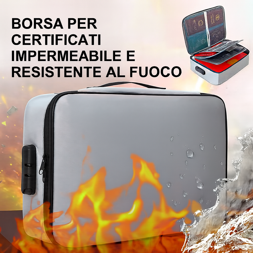 Borsa Portadocumenti Premium – Ignifuga, con Chiusura a 3 Cifre, Massima Tranquillità