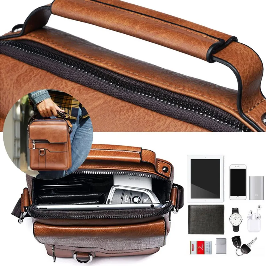 🇮🇹 Borsa a tracolla unisex in pelle bovina pieno fiore, impermeabile e antigraffio, stile vintage