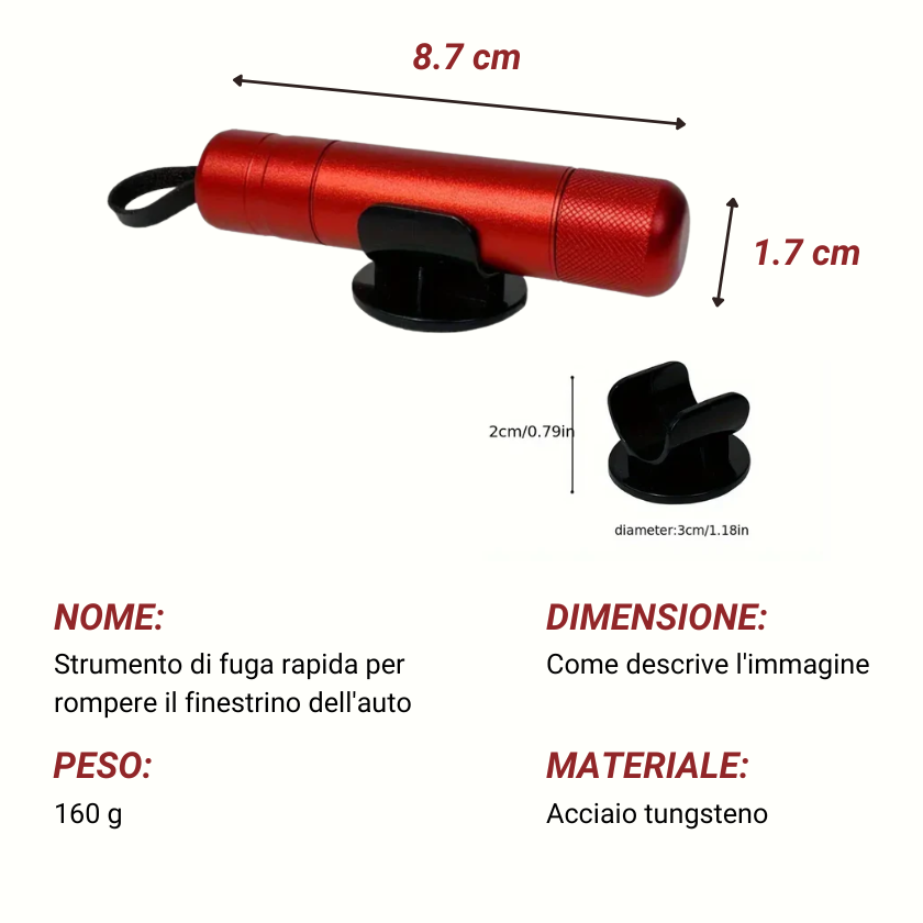Strumento di fuga rapida per rompere il finestrino dell'auto