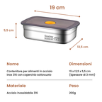 Scatola ermetica per alimenti in acciaio inox antibatterico – 1000 ml (19x13,5x5,5 cm) (LTT)