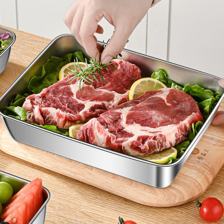 Set di 3 Scatole per alimenti in acciaio inossidabile S304 (25 x 19,5 x 5 cm)