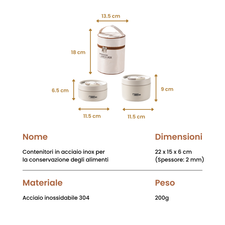 Portapranzo isolato in acciaio inossidabile 304, multistrato, sigillato, a prova di perdite e fornito con una borsa per il trasporto (NEW)