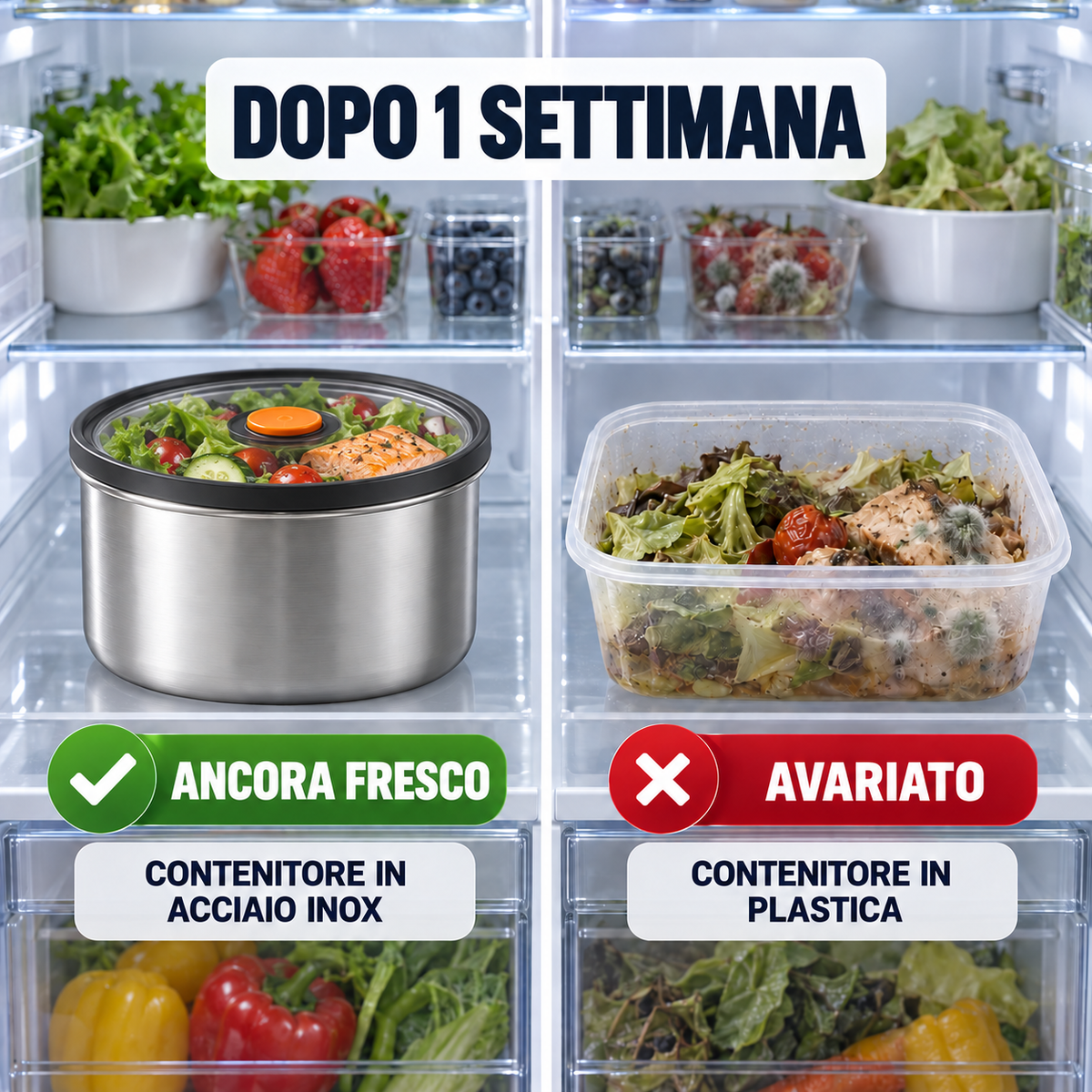 🎁 Prendine 12, pagane solo 6 | Contenitore rotondo in acciaio inox con coperchio sottovuoto (FORMATO GRANDE - 1000 ml)