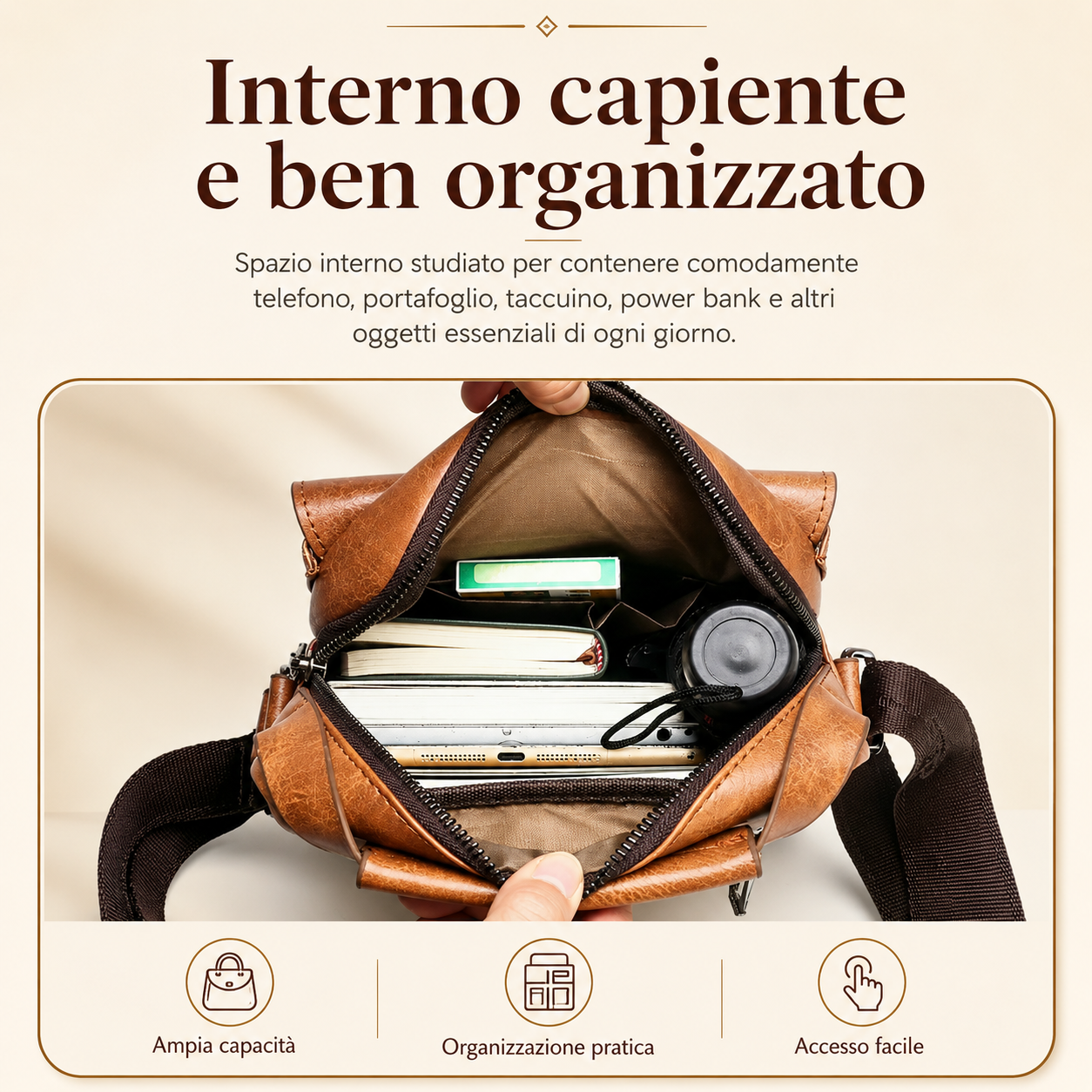 ✨  Borsa a tracolla unisex in pelle bovina pieno fiore, impermeabile e antigraffio, stile vintage