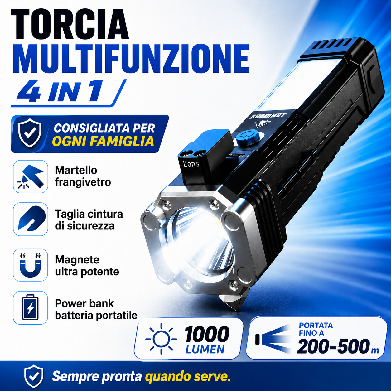 🔦TorciaSOS 4in1 – La Torcia d'Emergenza Che Può Salvarti la Vita in Auto
