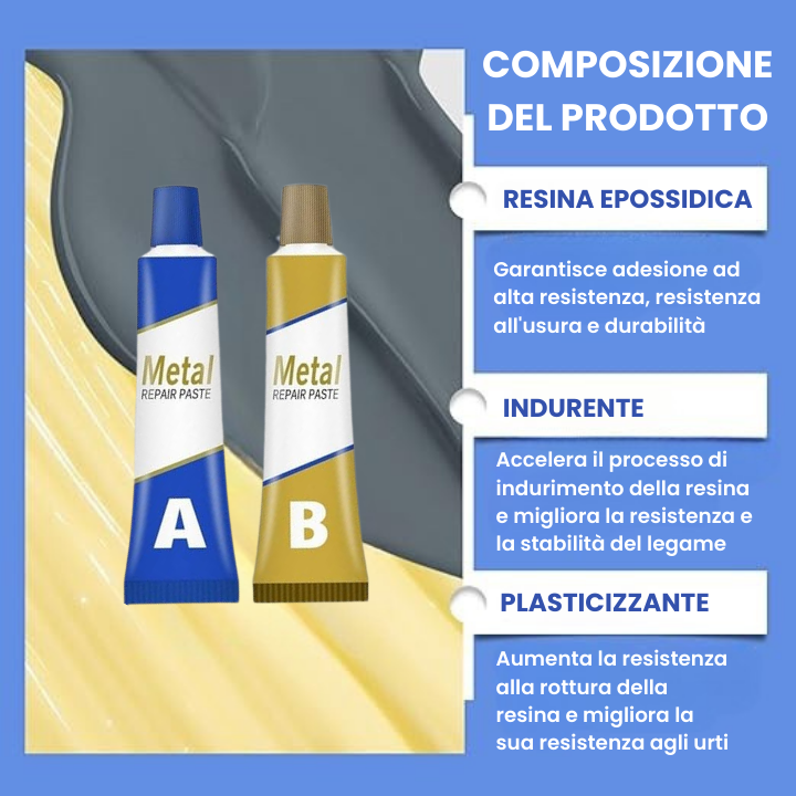 Colla AB per Riparazioni Metalliche Multiuso - La Soluzione Perfetta per Crepe, Perdite e Danni ai Metalli