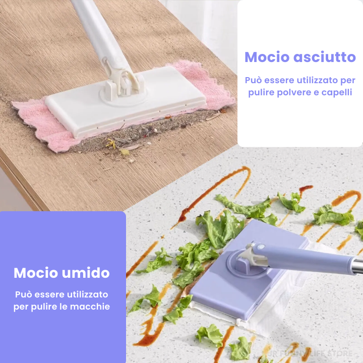 Mop con Cambio del Panno, Design del Manico a Spinta-Tiro con Asciugamano Monouso (LTT)