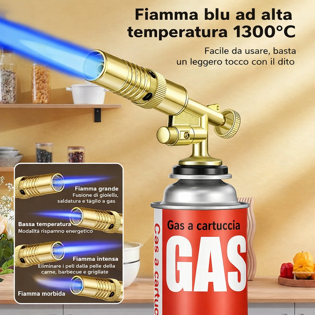 Cannello A Gas Mini In Ottone Con Accensione Automatica