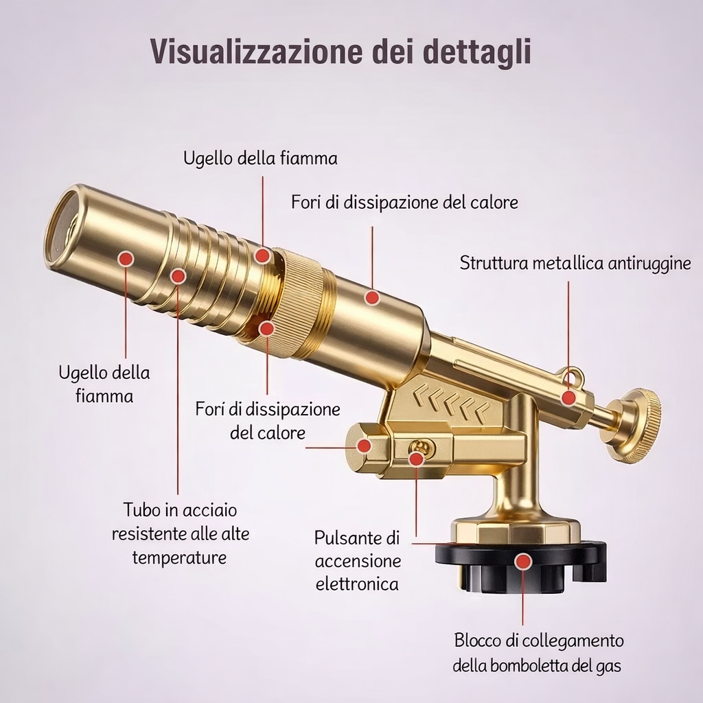 Cannello A Gas Mini In Ottone Con Accensione Automatica