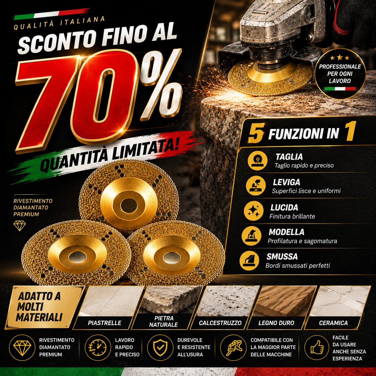 ✨ Disco diamantato 5 in 1 – Taglia, leviga e modella in pochi secondi