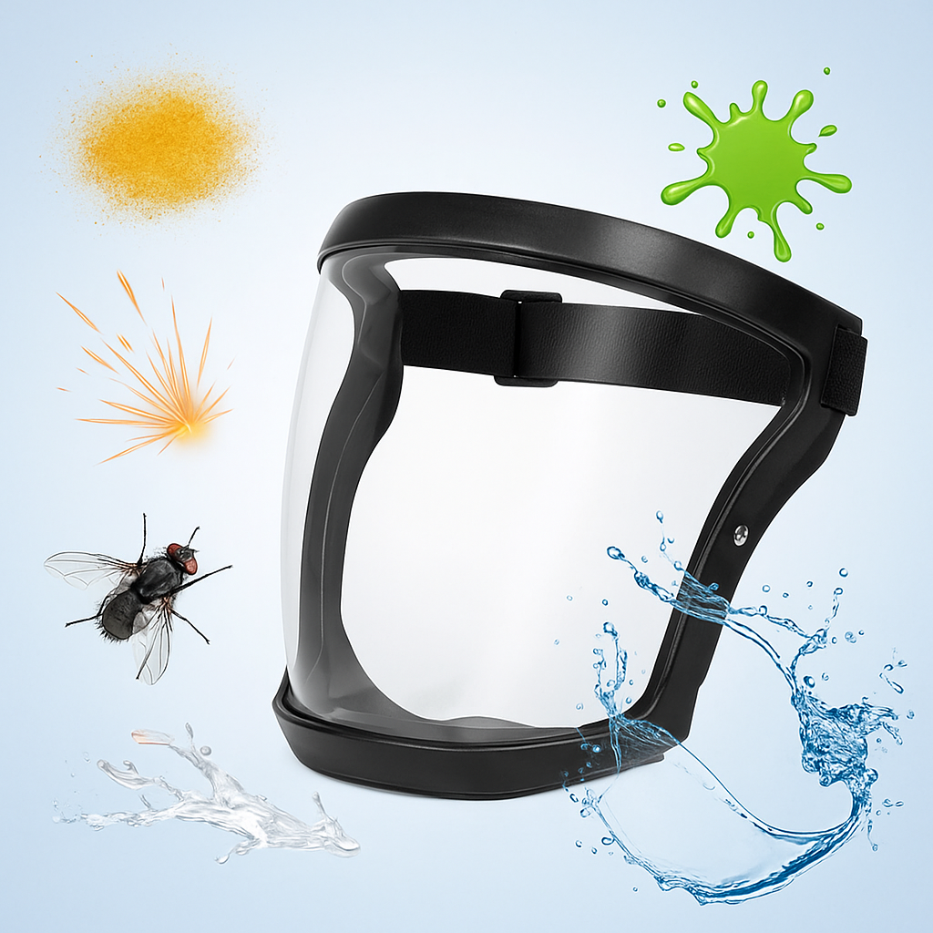 La visiera protegge il viso dalle polveri sottili e dalla nebbia