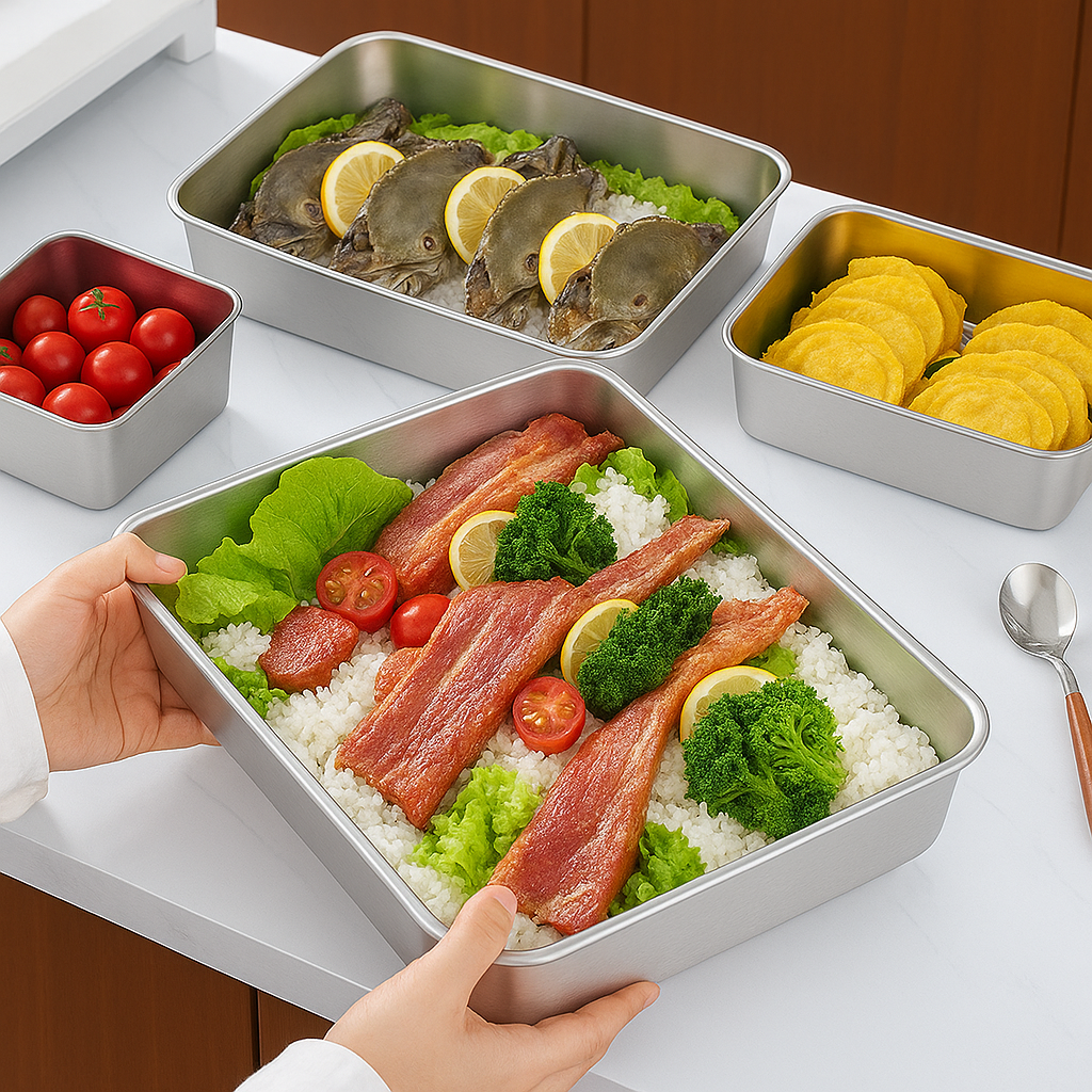 [SET 6 + 🎁3 Gratis] Vassoio per alimenti in acciaio inossidabile 304 (25*20*6 cm)