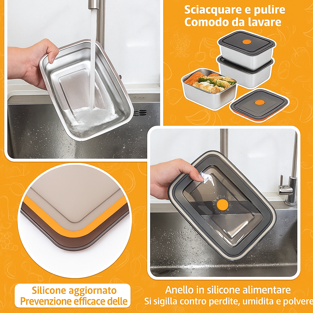 🇮🇹 Contenitori per alimenti in acciaio inossidabile Tedesco 316 con coperchio sottovuoto