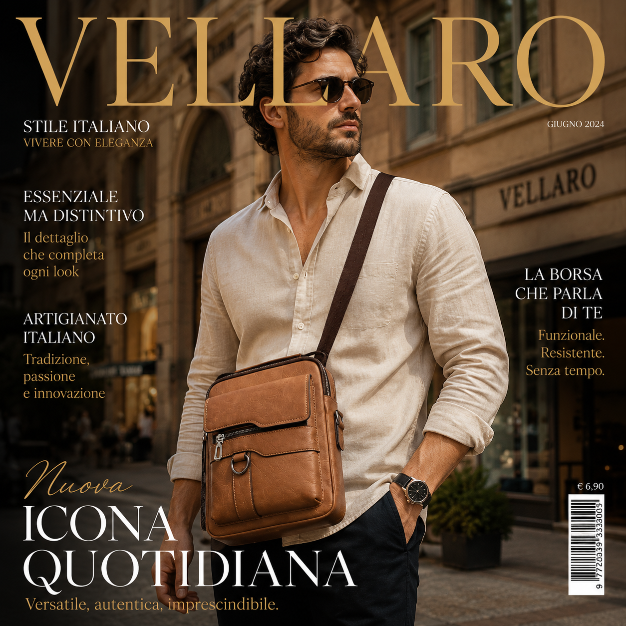 👑VELLARO™ - Borsa a tracolla unisex in pelle bovina pieno fiore, impermeabile e antigraffio, stile vintage
