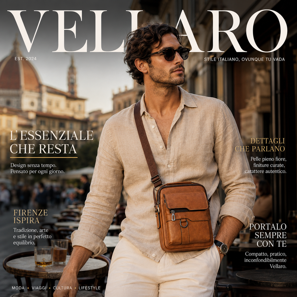 👑VELLARO™ - Borsa a tracolla unisex in pelle bovina pieno fiore, impermeabile e antigraffio, stile vintage