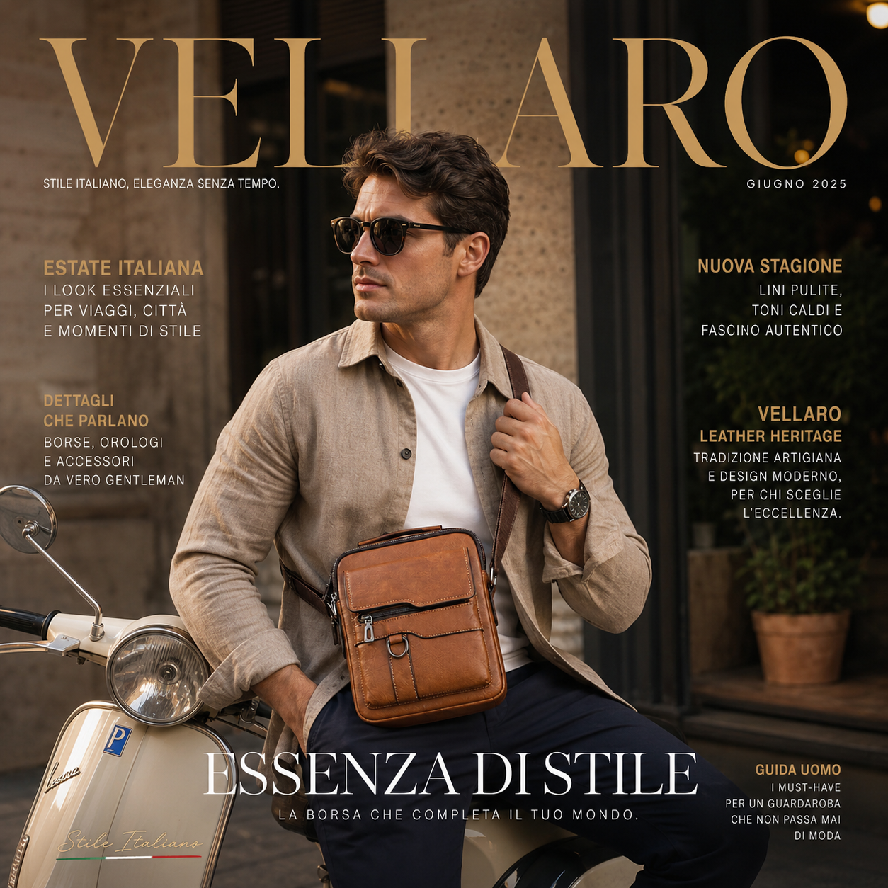 👑VELLARO™ - Borsa a tracolla unisex in pelle bovina pieno fiore, impermeabile e antigraffio, stile vintage