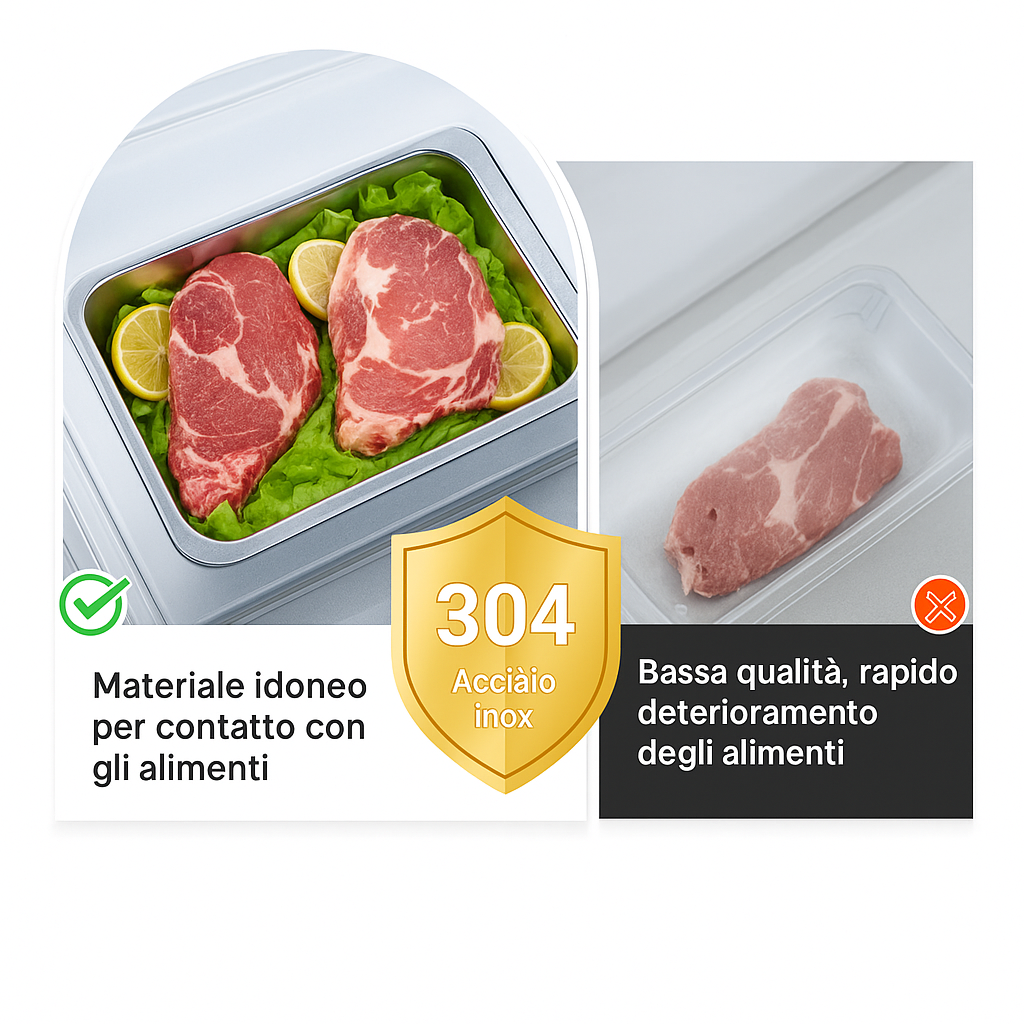 Vassoio in Acciaio Inox 304 con Coperchio — 2100 ml | Mantiene Fresco 1 Mese, 1000 °C, Salva Spazio