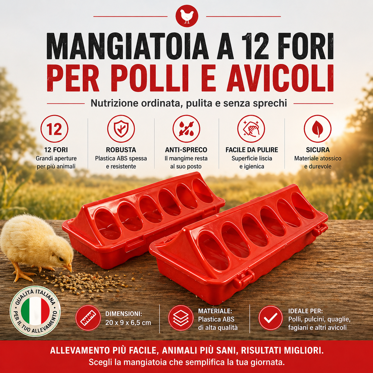 Mangiatoia Automatica Per Polli, 12 Fori