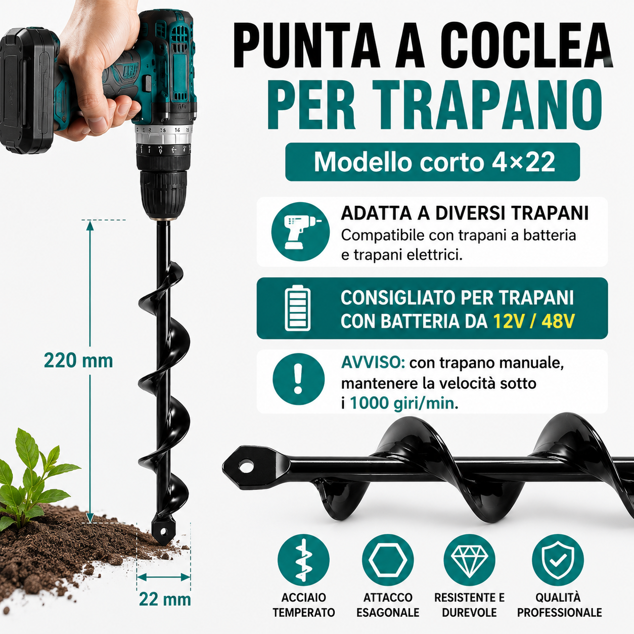 Trivella a Spirale per Trapano da Giardino