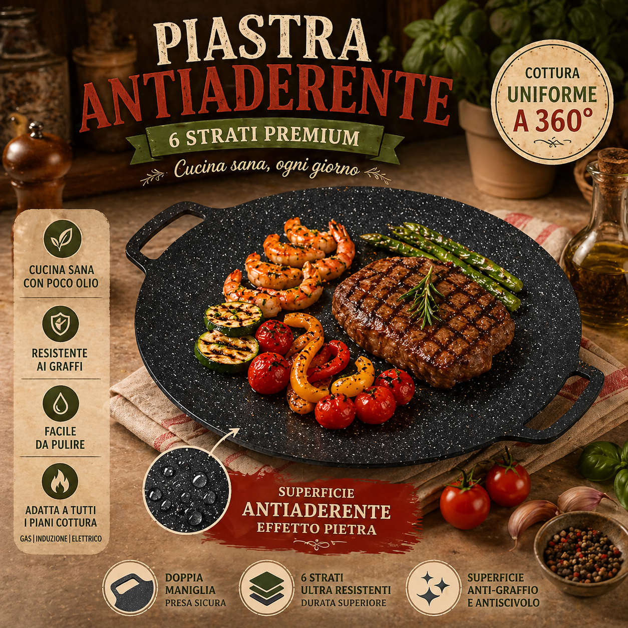 🍳 Padella in pietra Maifan antiaderente a 6 strati compatibile con induzione
