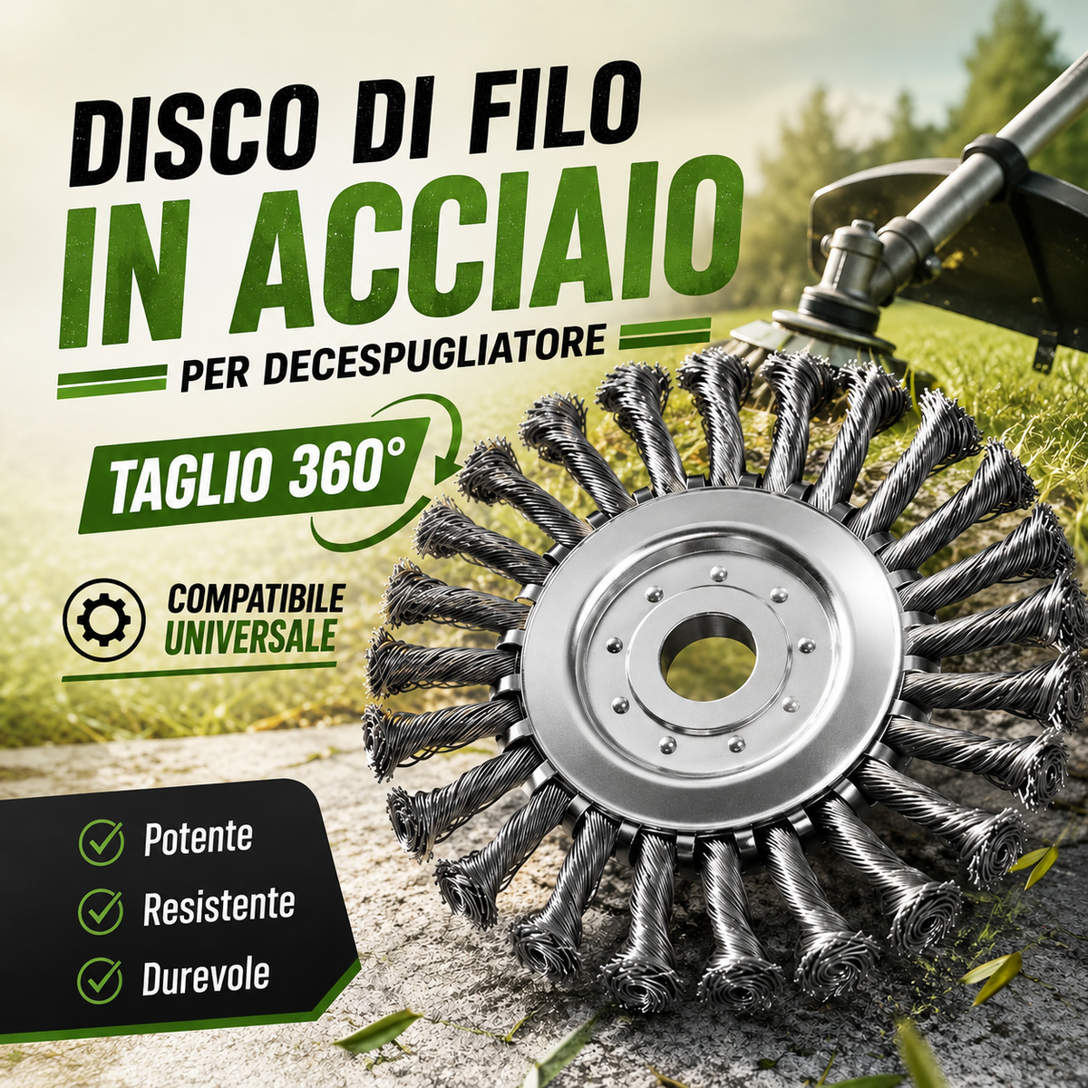 ⚙️ Disco de Alambre de Acero para Desbrozadora — Corte 360° | Compatible Universal