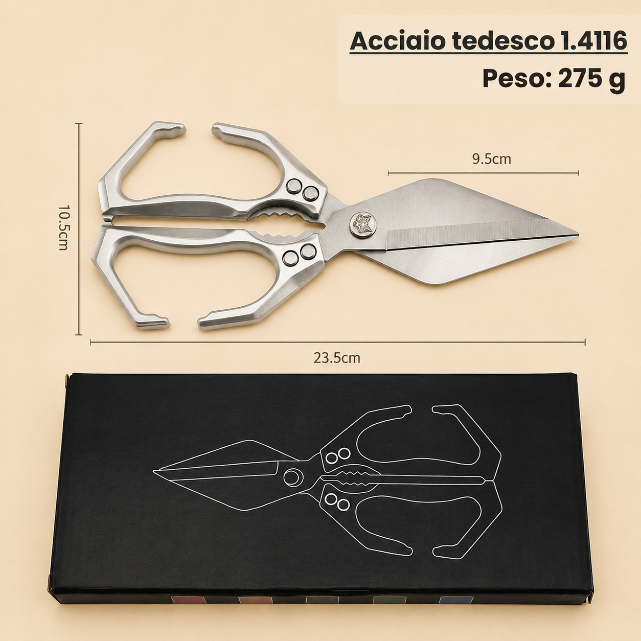 🇮🇹 Grandi forbici con lama a forma di diamante, realizzate in solido acciaio inossidabile importato dalla Germania