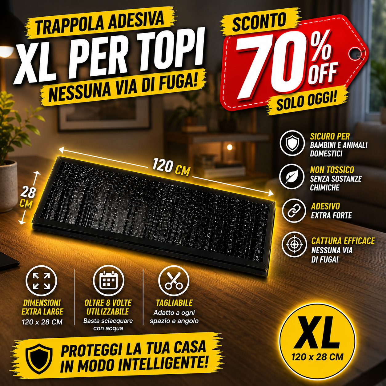 🐭 Trappole Adesive Professionali Maxi – 120×27,5 cm | Alta Capacità di Cattura