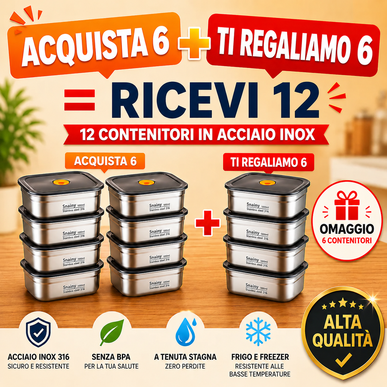 🛍️ Scatola Ermetica In Acciaio Inox Tedesco 316 Per Conservare Gli Alimenti