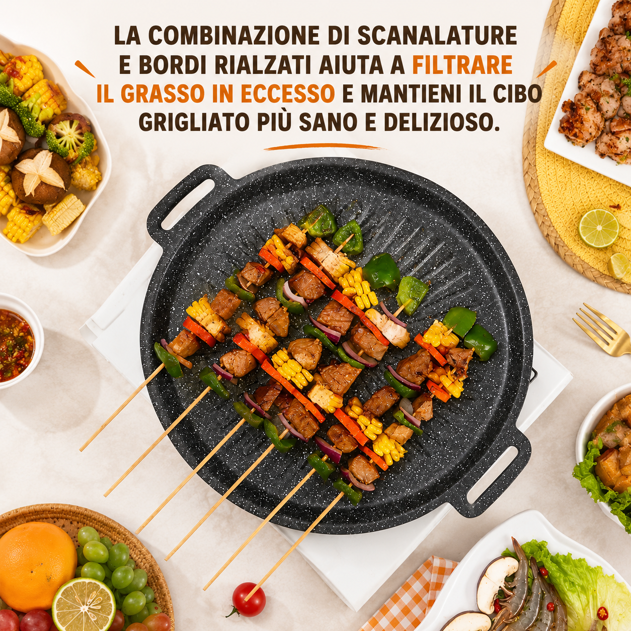 🍳 Padella grill universale per fornelli a gas, piani a induzione e fiamma libera