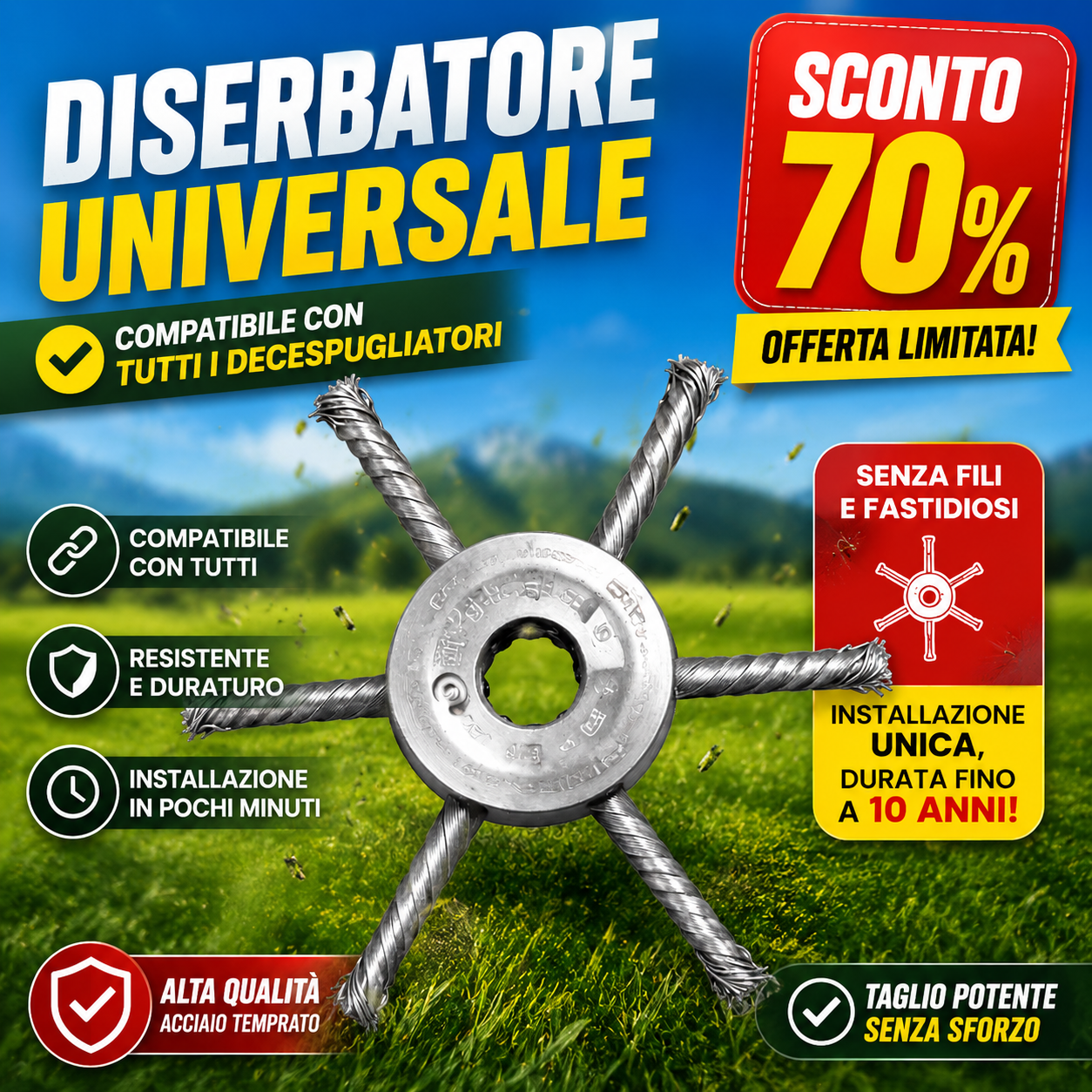 🔥 Testina tagliaerba con 6 lame in acciaio intrecciato inossidabile