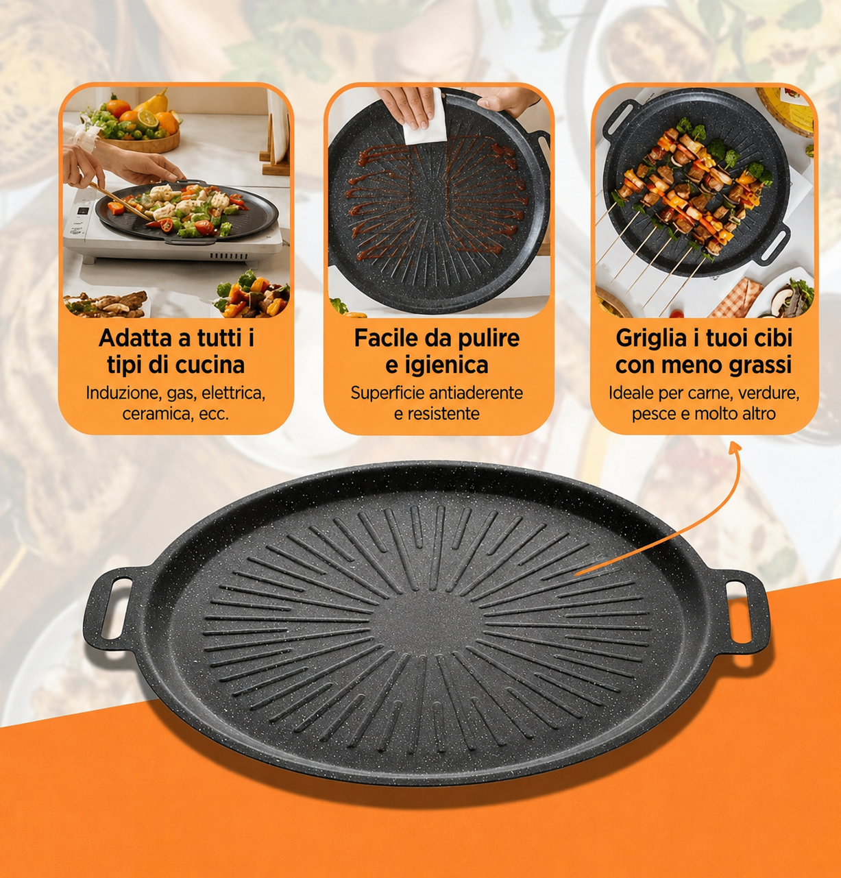 🍳 Padella grill universale per fornelli a gas, piani a induzione e fiamma libera
