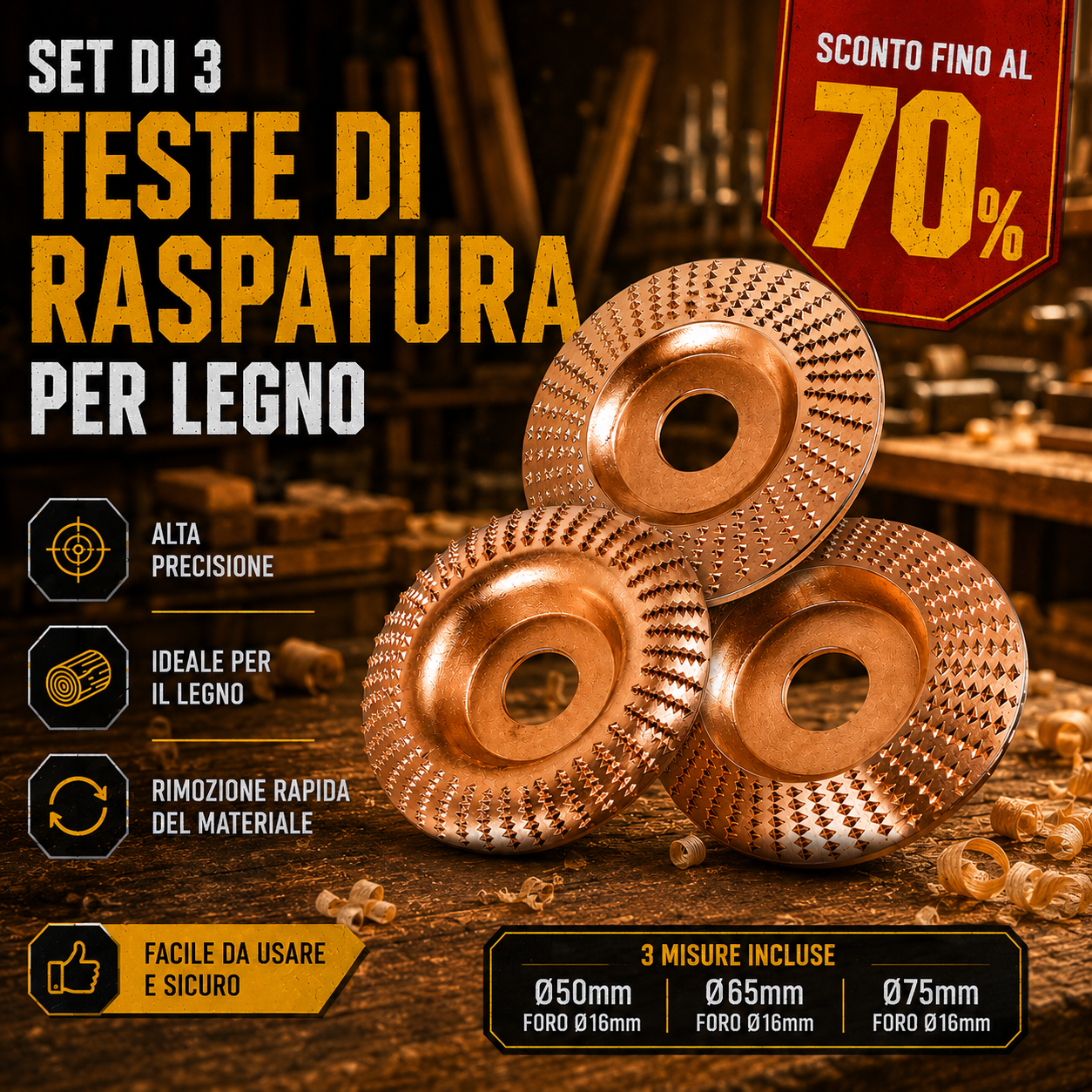⚙️ Set di Dischi di Sgrossatura per Legno — Acciaio al Carbonio