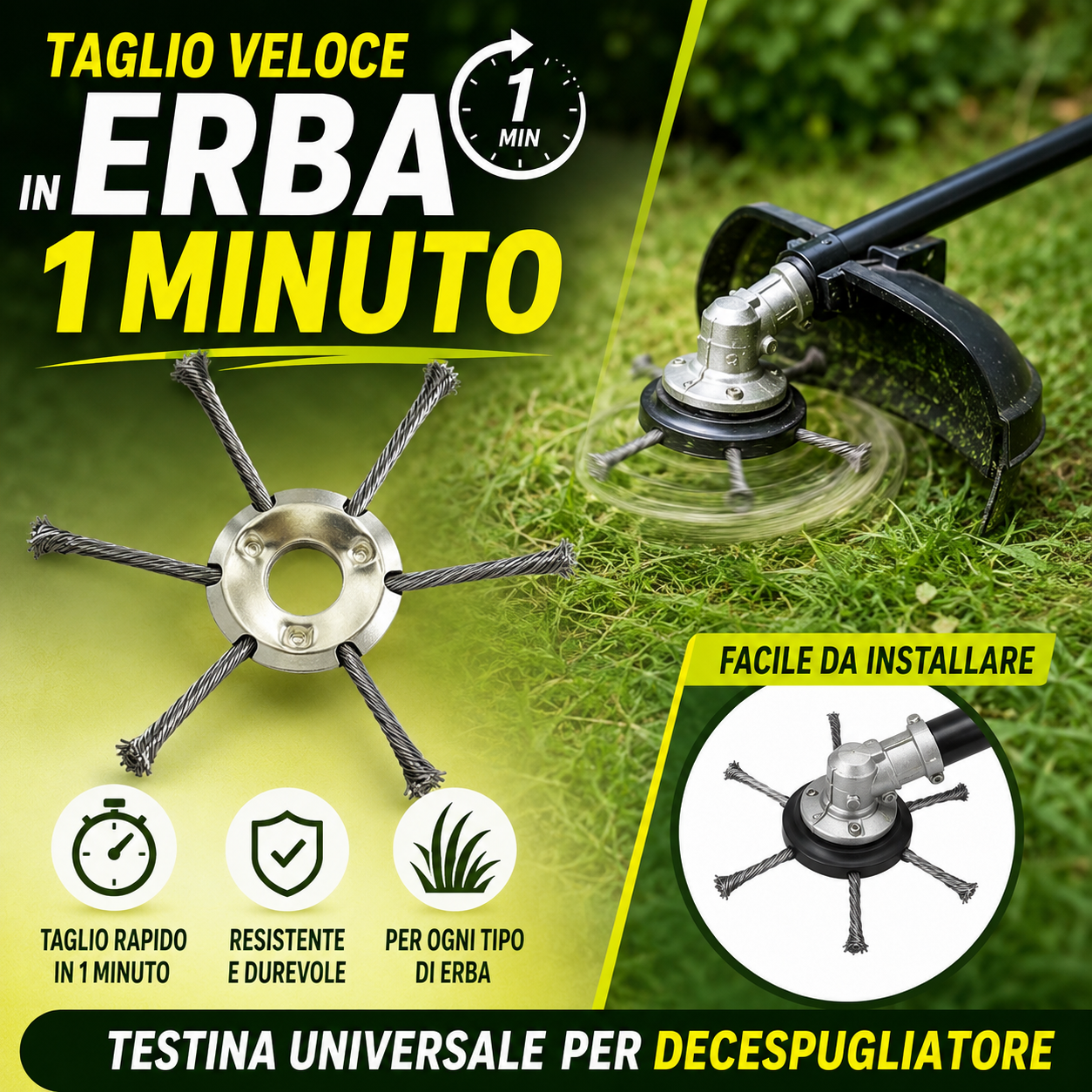 🔥 Testina tagliaerba con 6 lame in acciaio intrecciato inossidabile