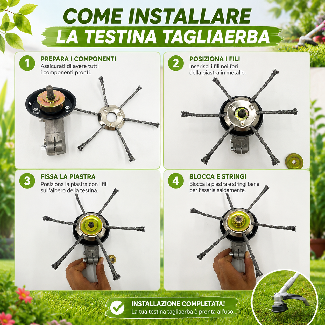 🔥 Testina tagliaerba con 6 lame in acciaio intrecciato inossidabile