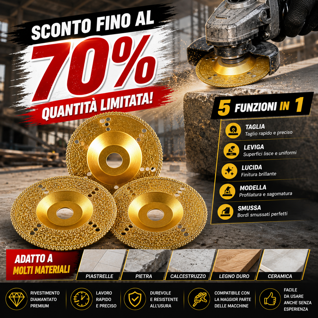 ⚙️ Disco diamantato 5 in 1 – Taglia, leviga e modella in pochi secondi - n