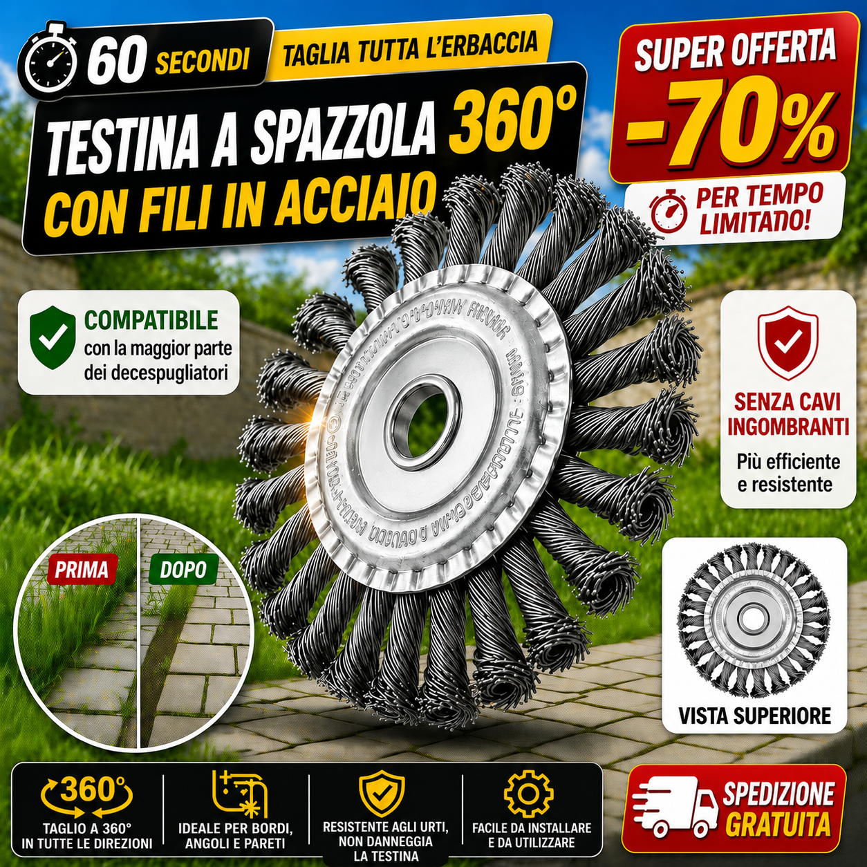 ⚙️ Disco de Alambre de Acero para Desbrozadora — Corte 360° | Compatible Universal