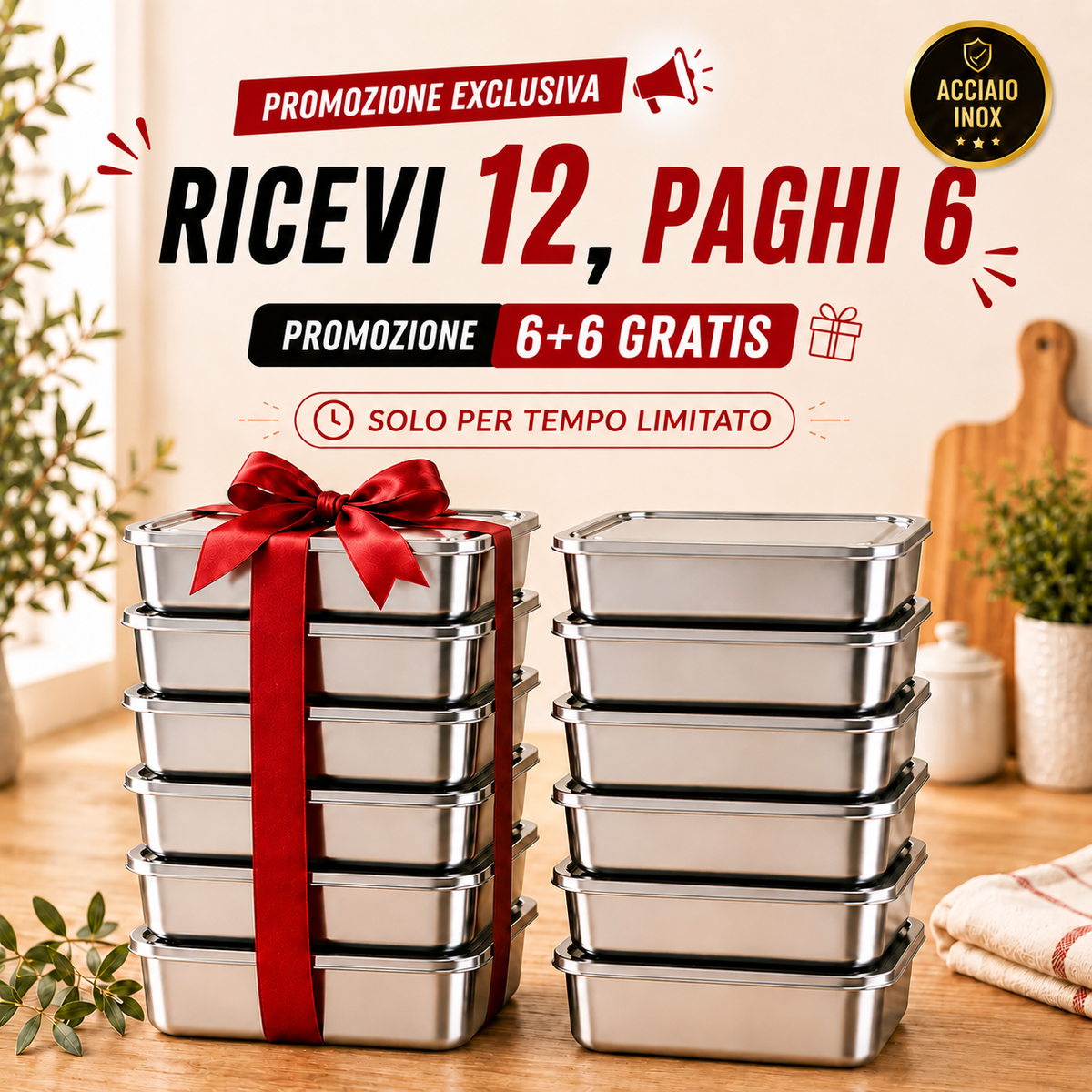 ✨ Contenitore Per Alimenti Da 2000 ML In Acciaio Inox Tedesco Massiccio 304
