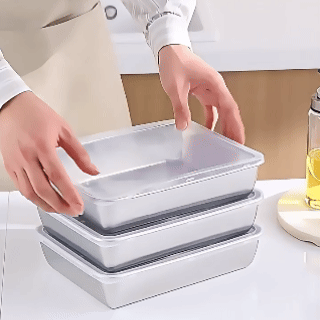 Vassoio in Acciaio Inox 304 con Coperchio — 2100 ml | Mantiene Fresco 1 Mese, 1000 °C, Salva Spazio